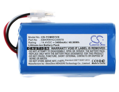 14.4V, Li-ion, 3400mAh, Vacuum battery fits Yujin Robot, Iclebo, Arte, Arte Ycr-m05, Light, 48.96Wh Vacuum Cameron Sino Technology Limited