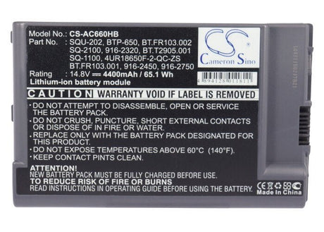 Grey Battery For Acer Travelmate 802lmi, Quanta Z500, Travelmate 661lci 14.8v, 4400mah - 65.12wh Notebook, Laptop Cameron Sino Technology Limited (Suspended)   