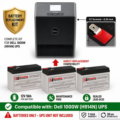Dell 1000W H914N UPS Replacement Battery 12V 9Ah 3 Pack UPS Batteries CB Range