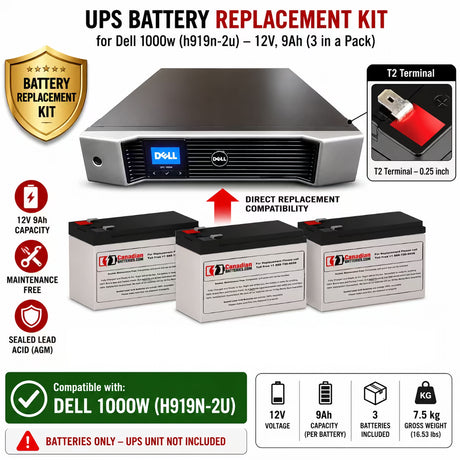 Dell 1000W H919N-2U UPS Battery Replacement 12V 9Ah 3 Pack UPS Batteries CB Range