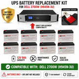 Dell 2700W H945N-3U UPS Replacement Battery Kit 12V 9Ah 8 Pack UPS Batteries CB Range