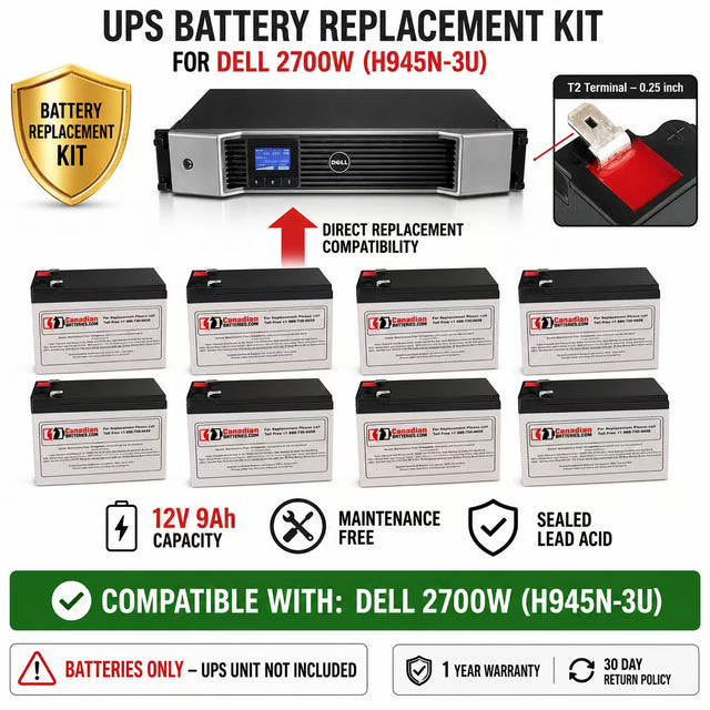 Dell 2700W H945N-3U UPS Replacement Battery Kit 12V 9Ah 8 Pack UPS Batteries CB Range