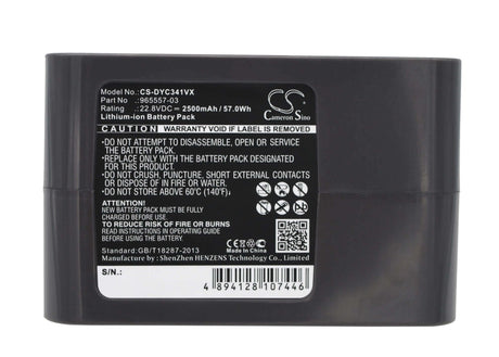 22.8V, Li-ion, 2500mAh, Vacuum battery fits Dyson, Dc31 Animal, Dc34, Dc34 Animal, 57.00Wh Vacuum Cameron Sino Technology Limited