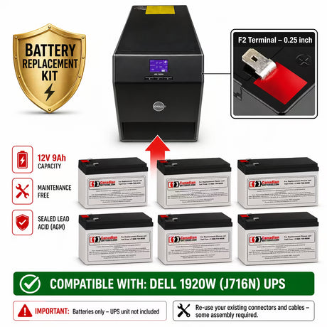 Dell 1920W J716N UPS Replacement Battery 12V 9Ah AGM 6 Pack UPS Batteries CB Range