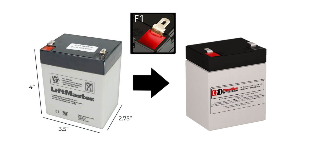 Liftmaster 485LM garage door opener battery, 12V 5Ah Sealed Lead Acid CB Generic F1 Terminal - 0.187-inch (4.75 mm)