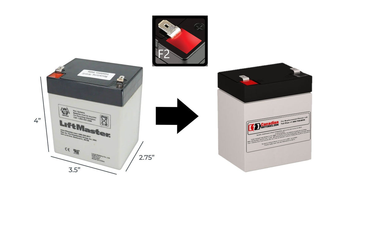 Liftmaster 485LM garage door opener battery, 12V 5Ah Sealed Lead Acid CB Generic F2 Terminal - 0.250-inch (6.35mm)