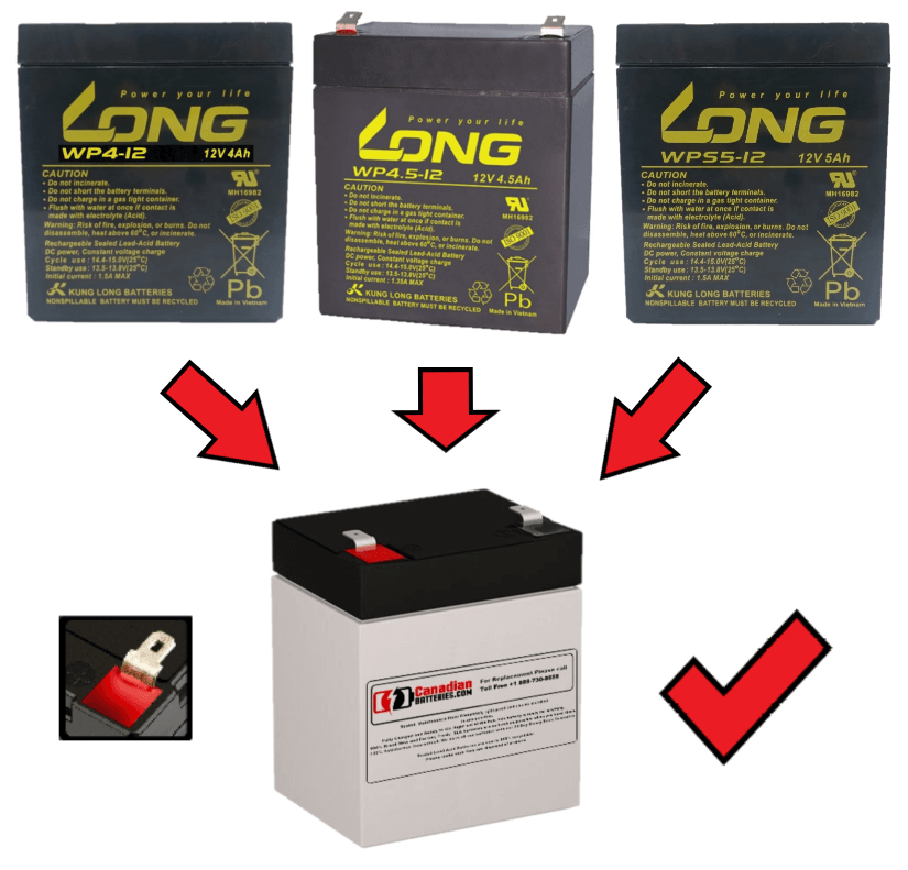 12V, 5Ah, replacement battery for Long Wp4-12 with F1 terminals Sealed Lead Acid CB Generic