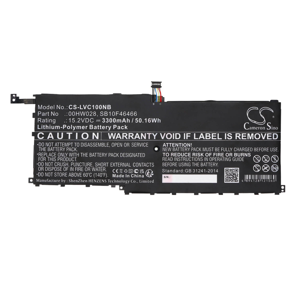 Notebook Battery For Lenovo, 20fb002vge, 20fb003rge, 20fb0043ge, 20fq000qus 15.2v, 3300mah - 50.16wh Notebook, Laptop Cameron Sino Technology Limited