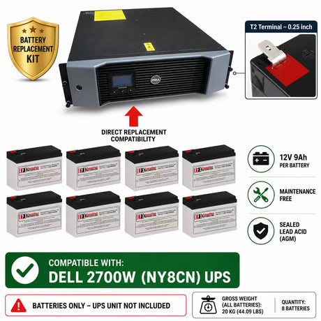 Dell 2700W NY8CN UPS Replacement Battery Kit 8 Pack 12V 9Ah AGM UPS Batteries CB Range