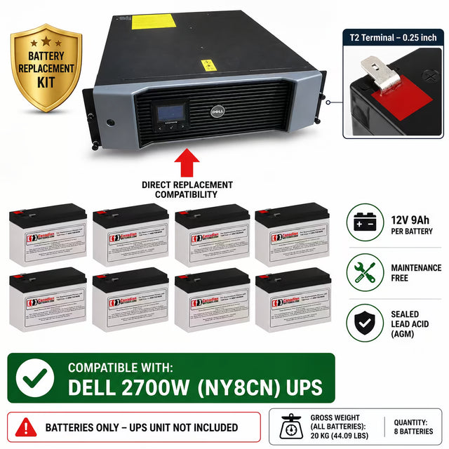 Dell 2700W NY8CN UPS Replacement Battery Kit 8 Pack 12V 9Ah AGM UPS Batteries CB Range