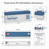 Original Powersonic Ps-1220, 12v, 2.5Ah F1 Terminals Sealed Lead Acid (Special) Powersonic