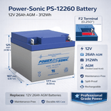 Power-Sonic PS-12260 NB 12V 26Ah AGM Battery Nut & Bolt Terminal Sealed Lead Acid (Special) Power-Sonic