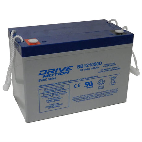 SB121050D 12V 105Ah AGM Deep Cycle Battery, built for mobility devices, solar storage Sealed Lead Acid DriveMotion