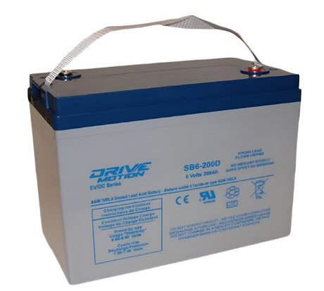 SB6-200D, 6V 200Ah, EV/DC Series, (Group 6V27) Deep Cycle Battery Sealed Lead Acid DriveMotion