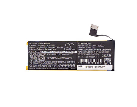 3.8V, Li-Polymer, 1700mAh, SmartPhone battery fits Apple, 616-0652, A1234, A1457, 6.46Wh Mobile, SmartPhone Cameron Sino Technology Limited (Smartphone)