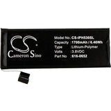 3.8V, Li-Polymer, 1700mAh, SmartPhone battery fits Apple, 616-0652, A1234, A1457, 6.46Wh Mobile, SmartPhone Cameron Sino Technology Limited (Smartphone)