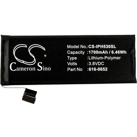 3.8V, Li-Polymer, 1700mAh, SmartPhone battery fits Apple, 616-0652, A1234, A1457, 6.46Wh Mobile, SmartPhone Cameron Sino Technology Limited (Smartphone)