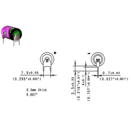 Tadiran Battery Model Tl-2150 1/2 Aa 3.6v, 1000 Mah - 3.6wh Tadiran Batteries Tadiran Batteries   