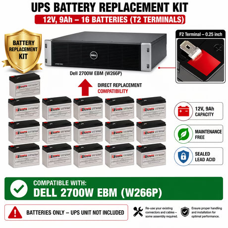 Dell 2700W EBM W266P UPS Replacement Battery Kit 16x 12V 9Ah UPS Batteries CB Range