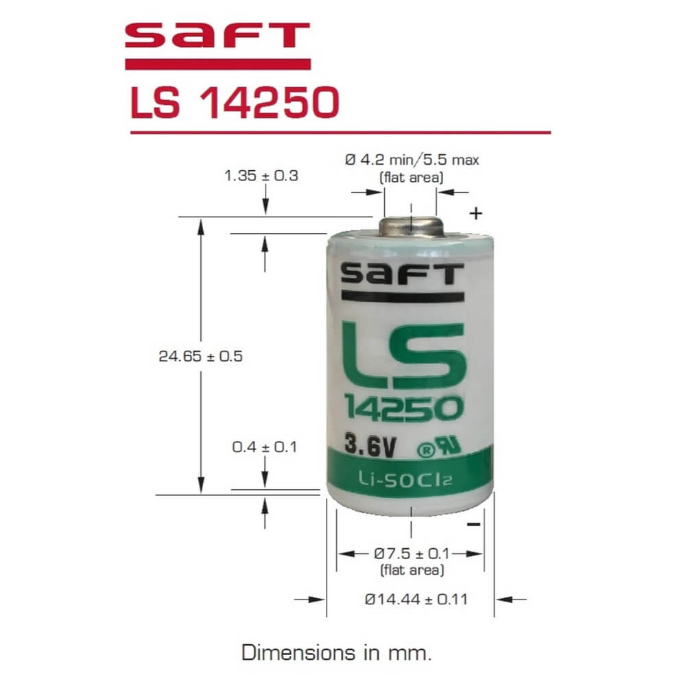 Saft LS14250 dimensions and specs